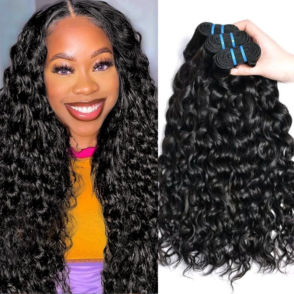 Tissage Bresilien en lot Tissage Cheveux Humain Vierge Hair 3 Bundles Tissage Bresilien Boucle Mèches Brésilien 100% Water Wave Human Hair Naturelle Couleur (12 14 16 pouces /300g)