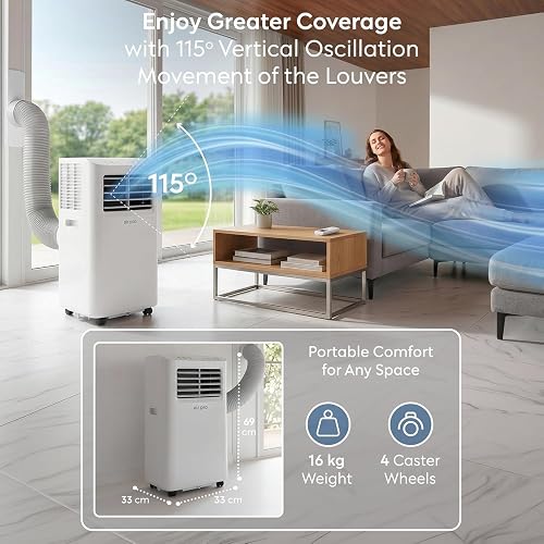 LGBBTI Climatiseur Mobile 12000 BTU WiFi Intelligent Télécommande Minuterie 24H Kit Évacuation Fenêtre Puissant Portable pour Maison Bureau 30m2 Économe Classe A, Pris, White, 7000 BTU - 7
