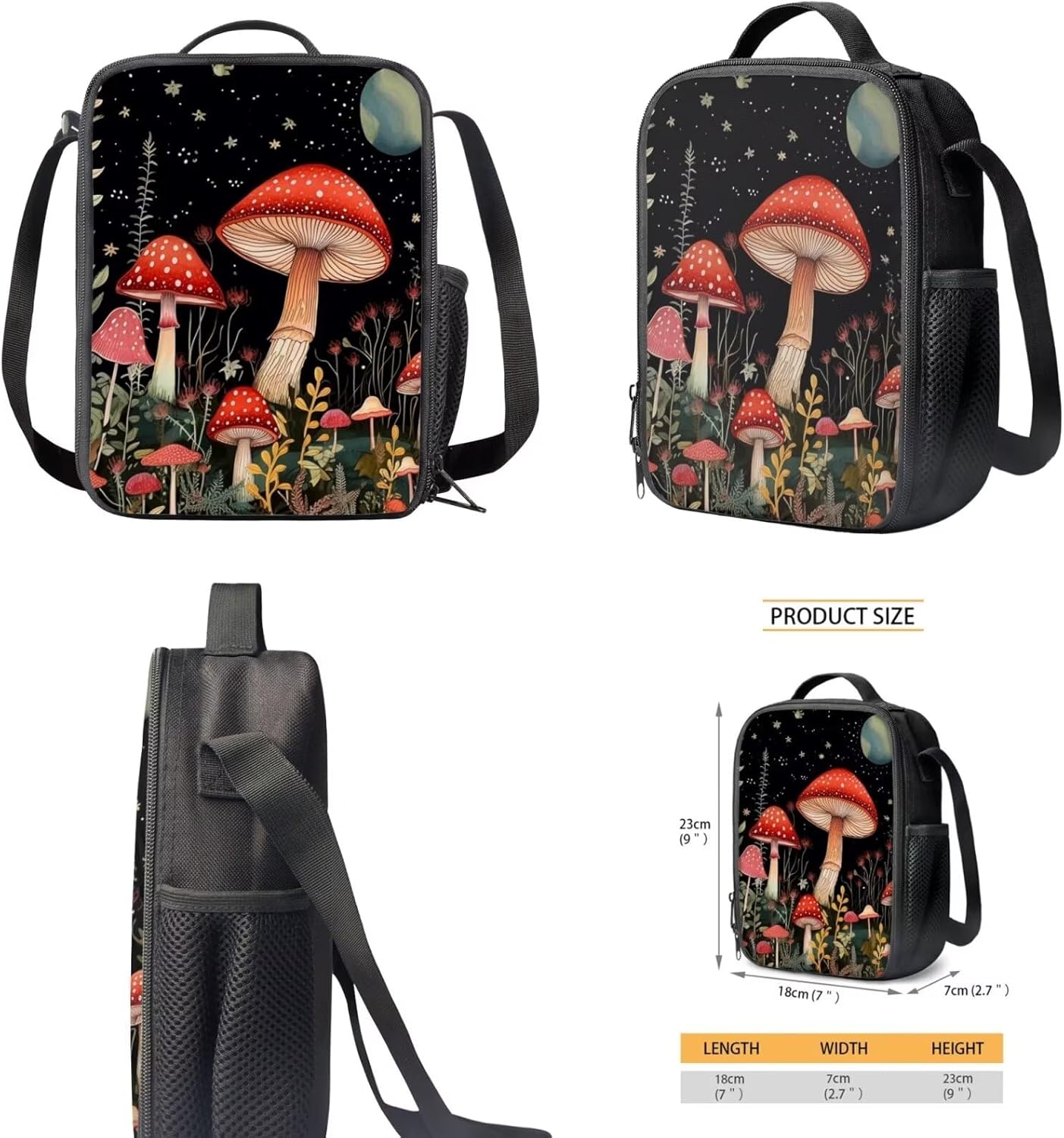 Mushroom Girls Backpack with Lunch Box Preschool/Elementary School Bag Lunch Bag Pencil Case Water Bottle Holder Kids School Daycare Bag Moon Satchel Bag