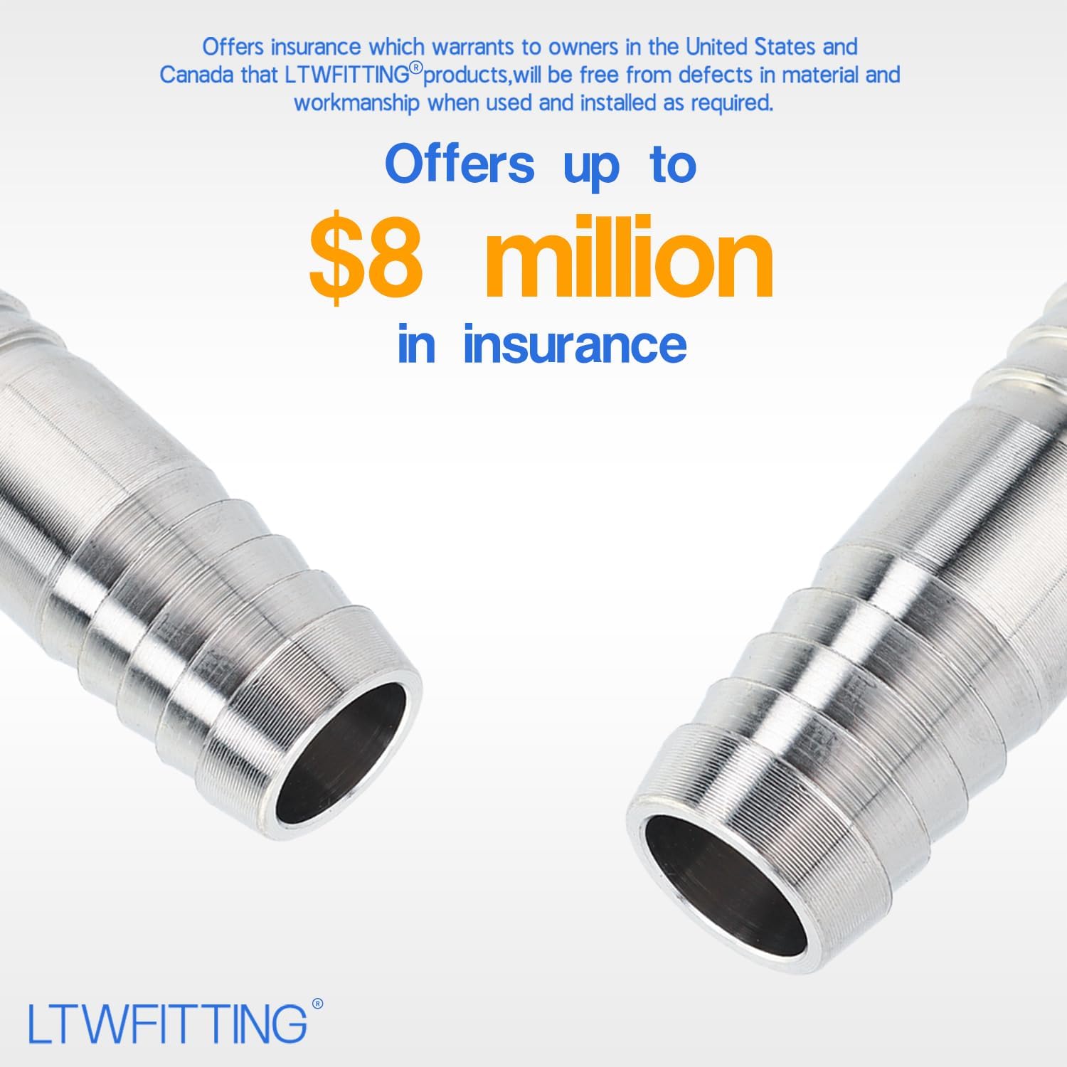 LTWFITTING Bar Production Stainless Steel 316 Barb Splicer Mender 1/2" Hose ID Fitting Air Water Fuel Boat (Pack of 25)