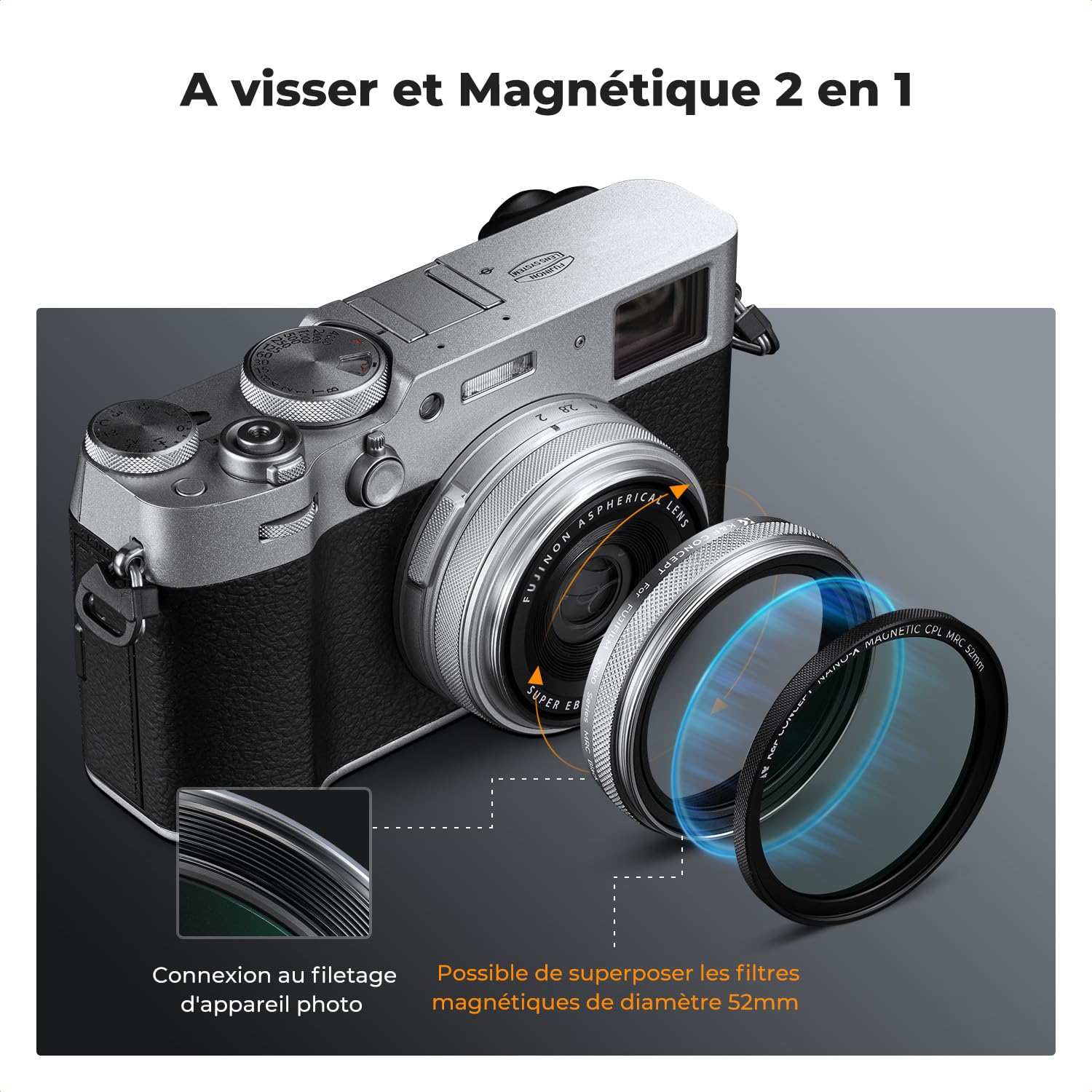 K&F CONCEPT Filtre Black-Mist 1/4 Diffusion Compatible avec Fujifilm X100/X100F/X100S/X100T/X100V/X100VI