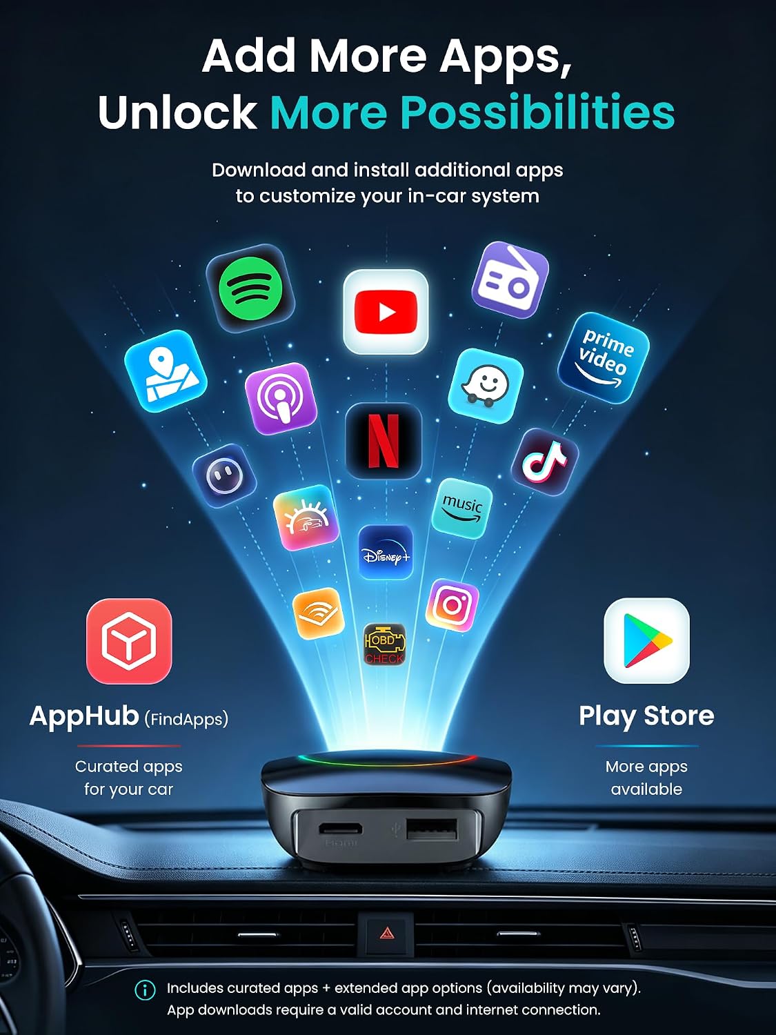 Wireless Carplay Adapter ATOTOOUT Magic AI Box - Wireless Android Auto Adapter, Support for YouTube, Netflix, TikTok, HDMI Output, Dual Wi-Fi AI-Powered, OTA, CB4DT-BK