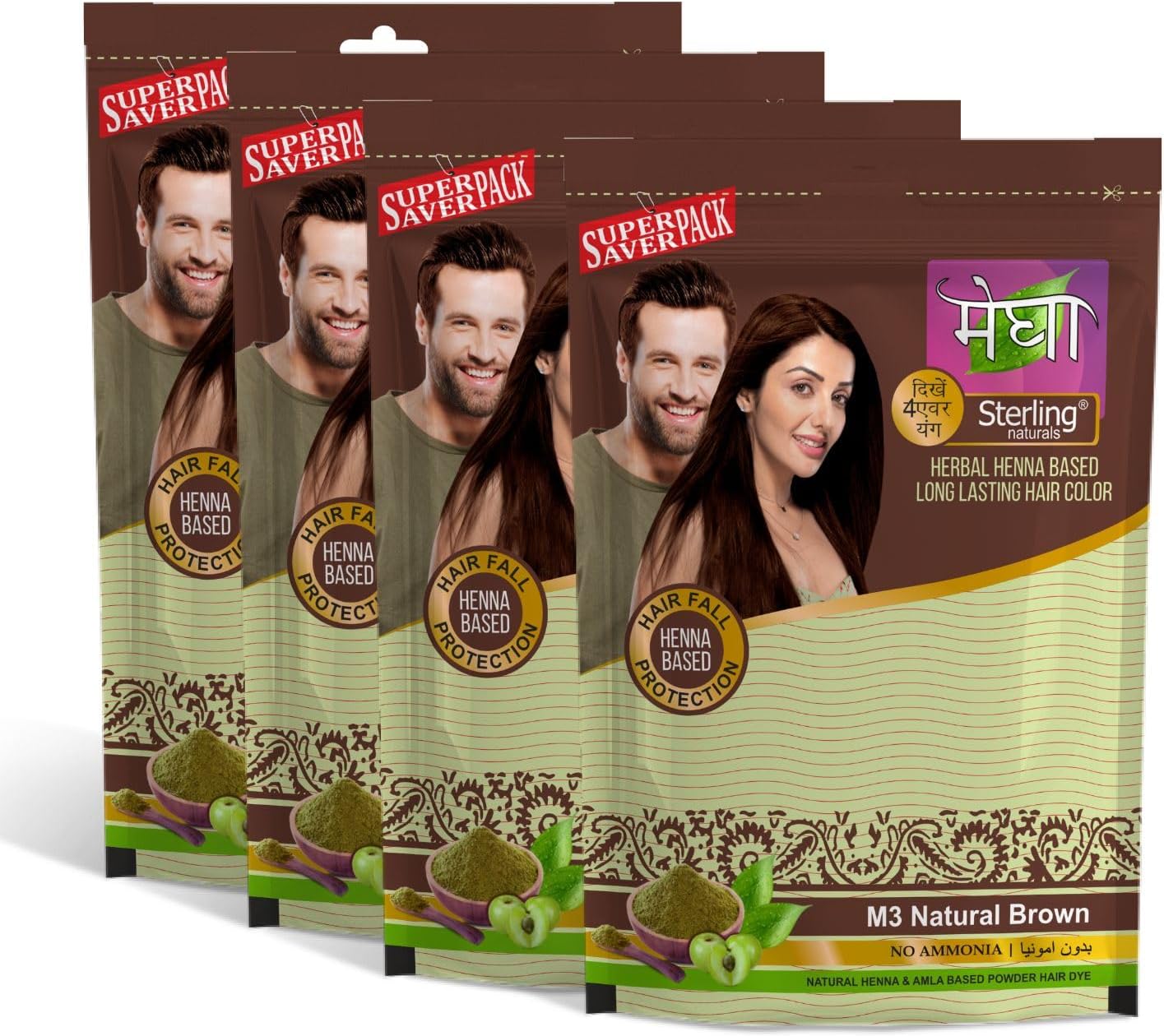 Megha Mehandi Hair Care Powder โ Megha Mehandi (Pack Of 4) For Natural Hair Color Solution | For Men & Women 45GM. (Brown)