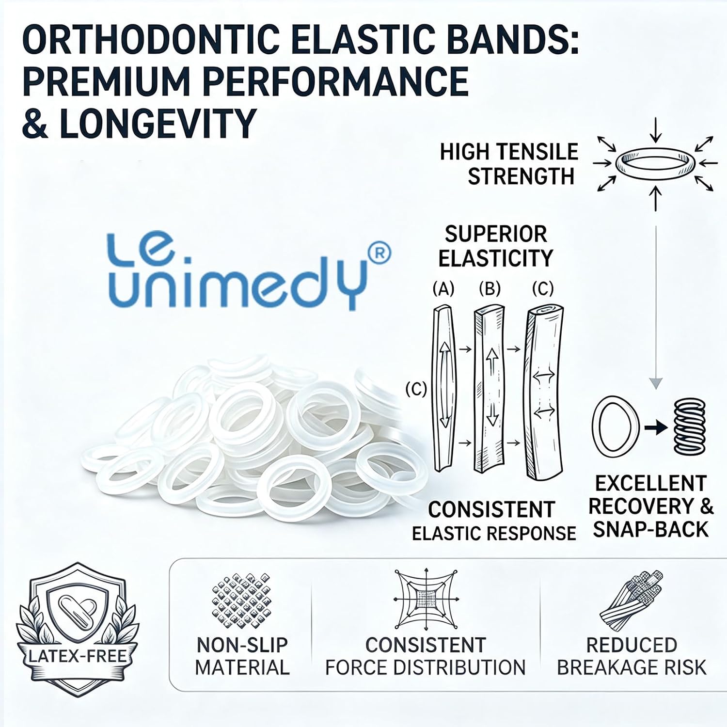 100P Intraoral Elastic Bands Orthodontic Elastics, Clear, Heavy 5/16" Made in USA