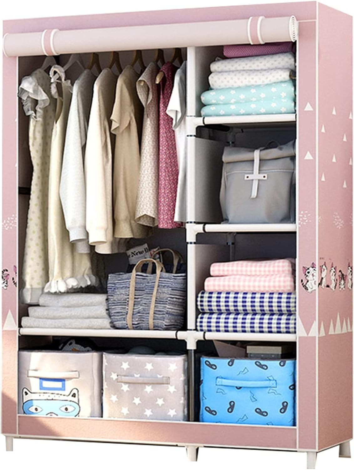 Wardrobe Organiser Steel Pipe Fabric Wardrobe Storage Hanging Closet High Capacity Can Be Washed Save Space Modern Simplicity Used for Rental Room Dorm Room (Color : E, Size