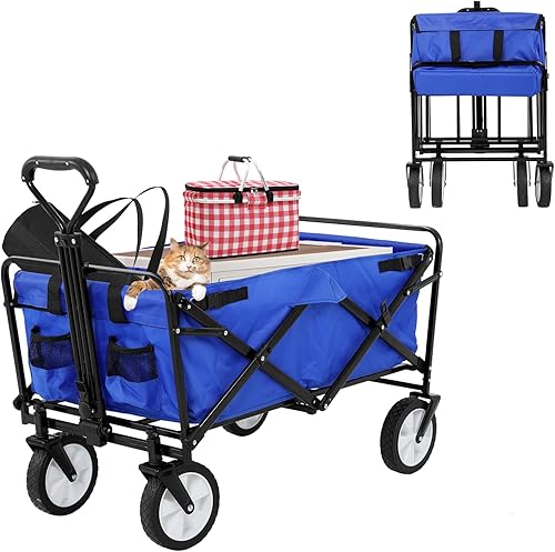 RROCOSIA Carros plegables de alta resistencia con ruedas, mango ajustable, carrito de playa plegable para comestibles al aire libre, pesca,