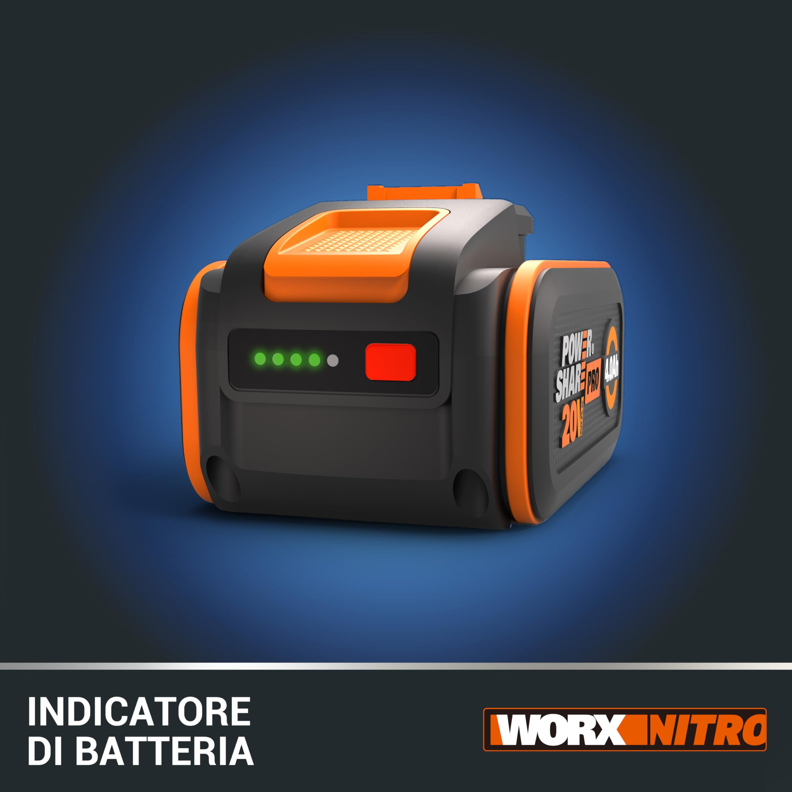 WORX WA3644 Batteria Powershare Pro agli ioni di litio 20 V - 4 Ah (compatibile con tutti gli strumenti Worx da 20 V/40 V/80 V)