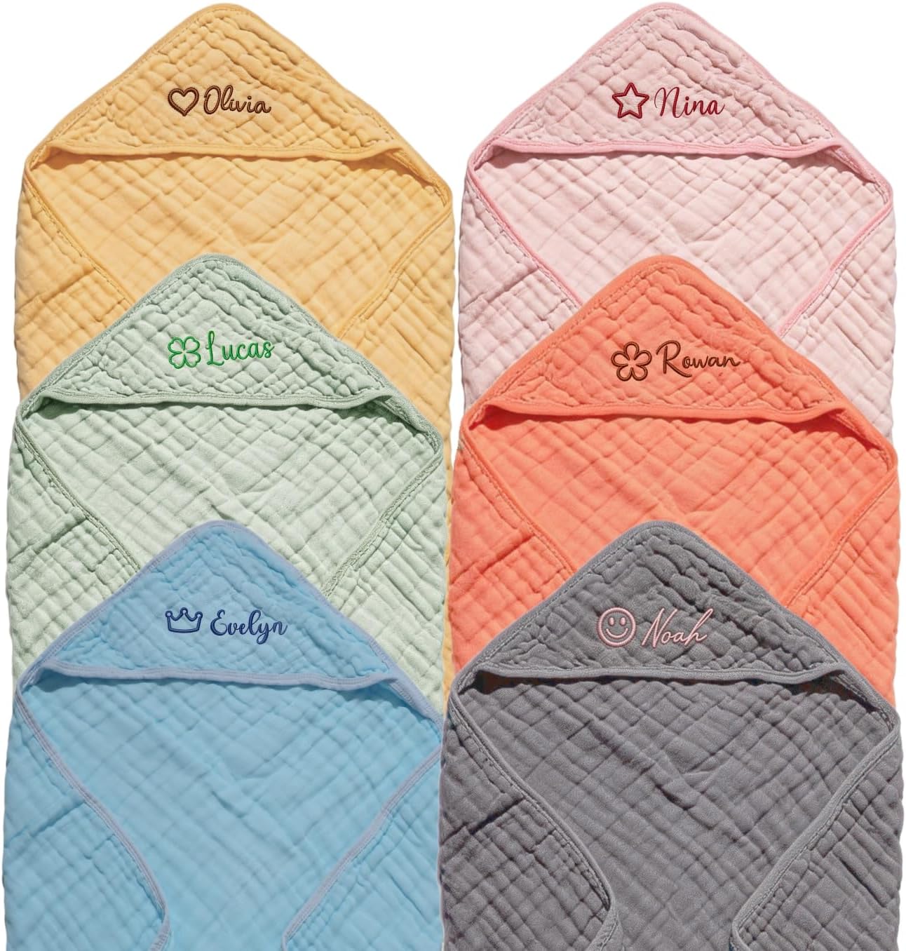 Personalized Embroidered Hooded Baby Towel with Name, Soft Muslin Cotton Baby Bath Towel, Custom Newborn Gift, Absorbent Infant Toddler Towel