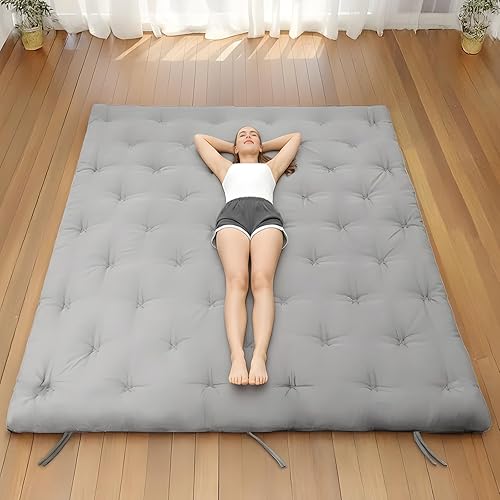 Syrinx Colchón de futón japonés, almohadilla de dormir plegable de tatami para adultos y niños, cama de piso enrollable o cojín de banco con correa