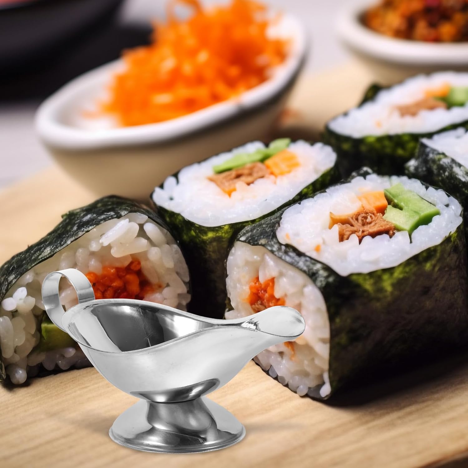 FOMIYES Stainless Steel Sauce Boat Sauce Cup Gravy Boat Saucer Lids Reusable (21x9.5x8cm)