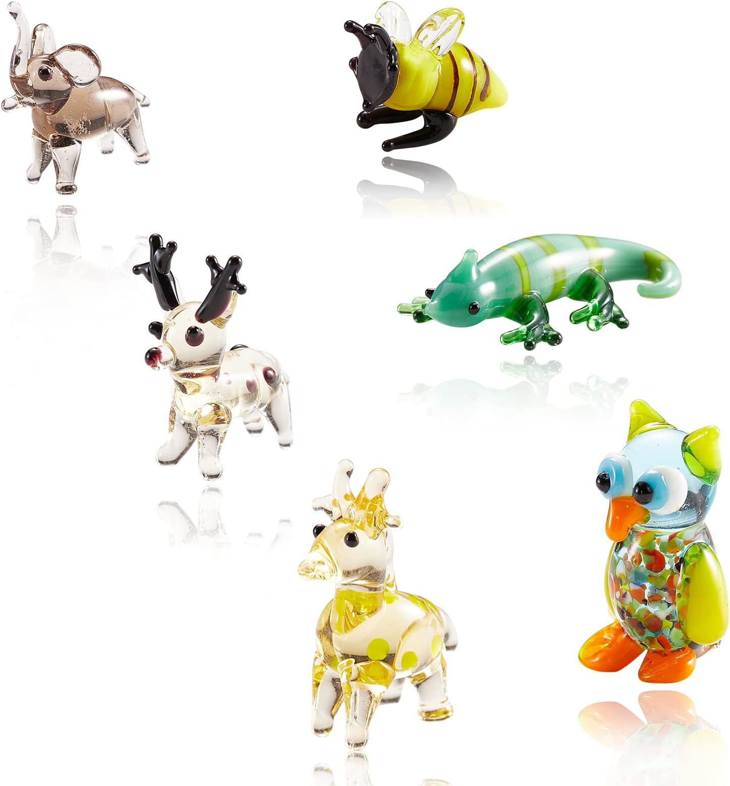 6 pcs Crystal Figurines Collectibles, Blown Glass Art, Miniature Hand Blown Crystal Art Collectible for Table Ornaments Home Decor