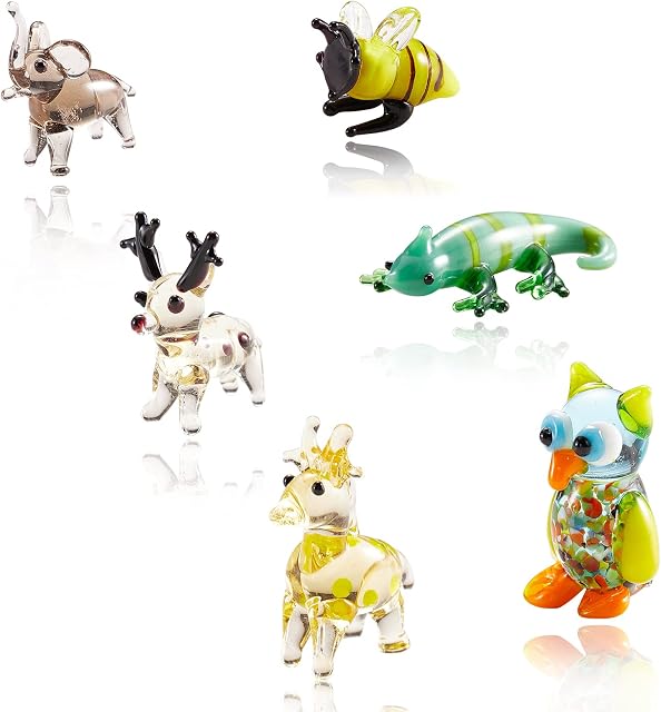 WEWAYSMILE 6 pcs Crystal Figurines Collectibles, Blown Glass Art, Miniature Hand Blown Art, Blown Crystal Art Collectible, Hand Blown Miniature for Table Ornaments Home Decor