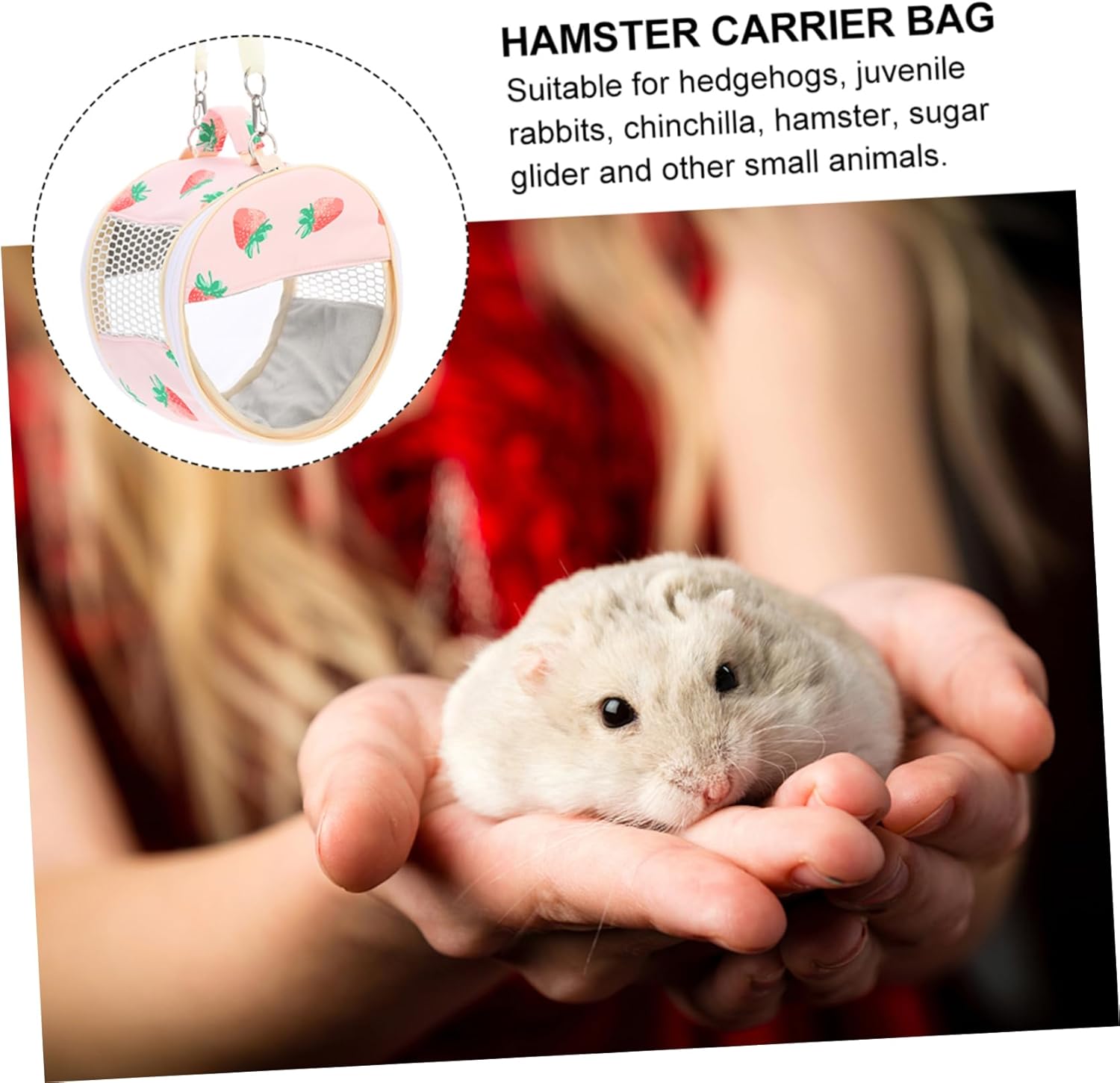 MERRYHAPY Portable Small Animal Carrier Bag for Hamsters Hedgehogs and Squirrels Travel Handbag Breathable Design and Detachable Strap