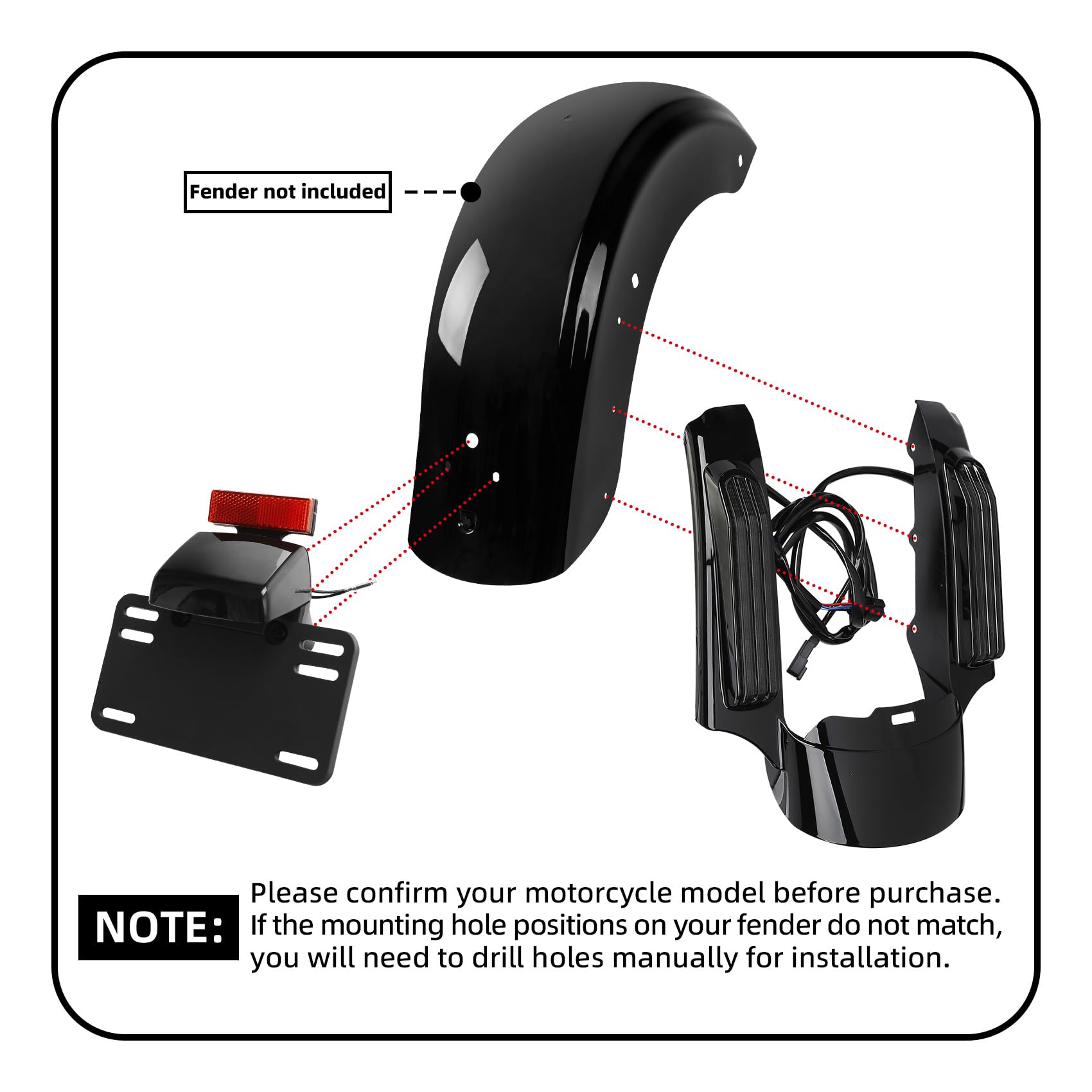 TCMT LED-Bremslauf-Blinker, hintere Kotflügelblende, passend für Harley Touring Road King Road Glide Street Glide Electra Glide Ultra Limited 2014–2023