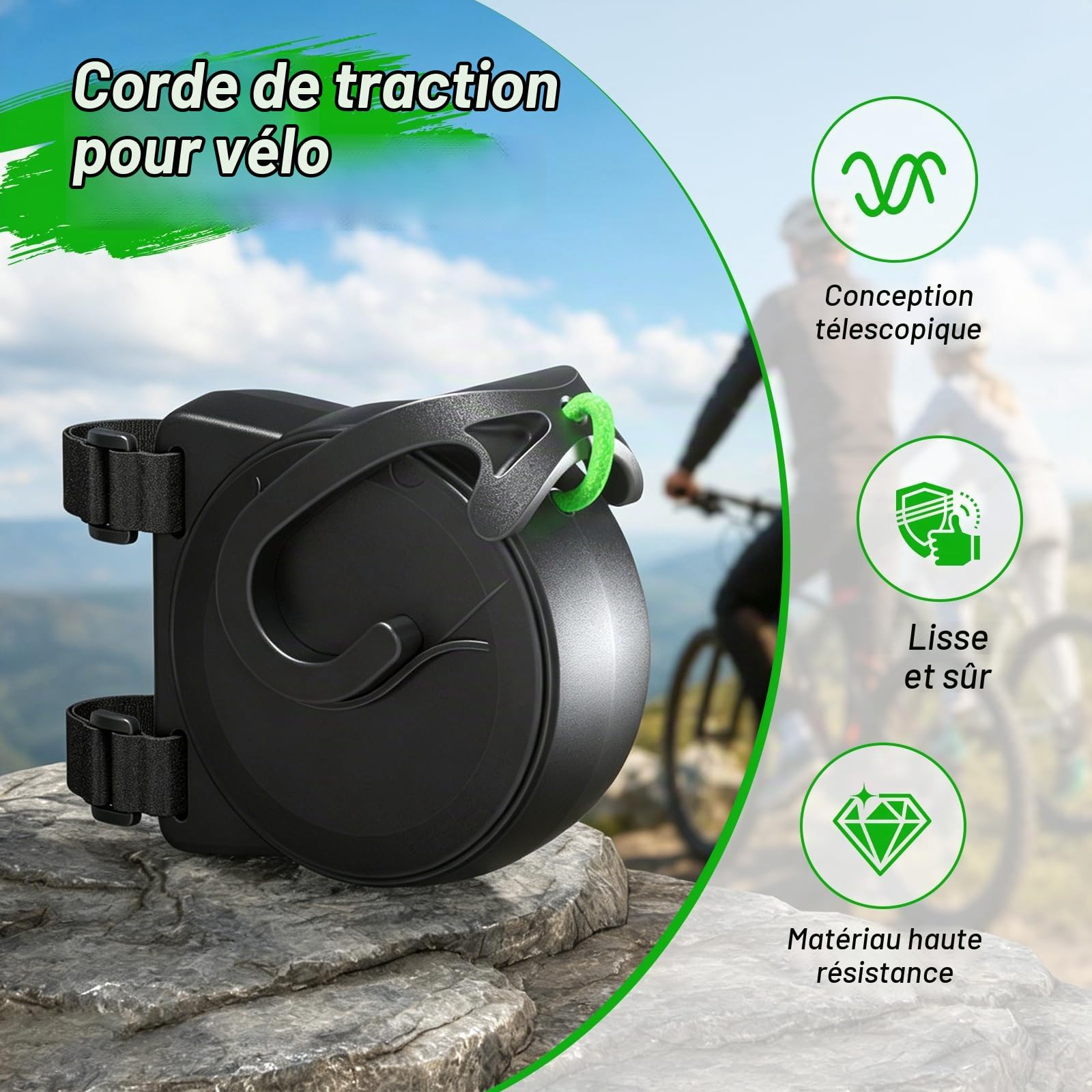 Tire Velo, 2.5m Rétractable Barre Traction Velo Enfant, Capacité de Charge 200 kg, Accessoire de vélo Adapté au vélo électrique, vélo Enfant et VTT