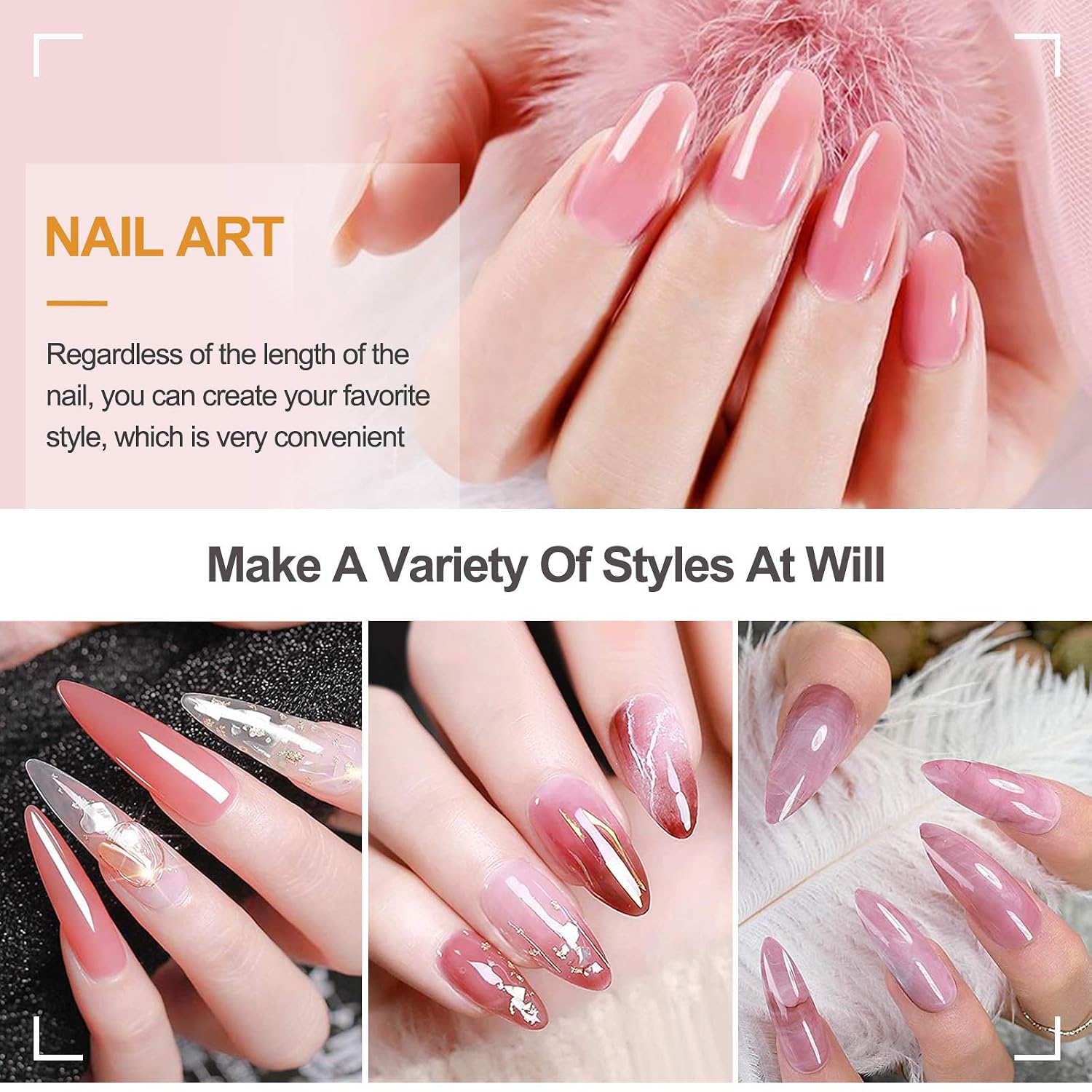 TOROKOM 363Pcs Nail Extension Nail Tips Long Clear Stiletto Nail Tips Full Cover Arcrylic Fake Nails with Polygel Dual Forms/Nail Clips/Gel Polish Brush/Nail File