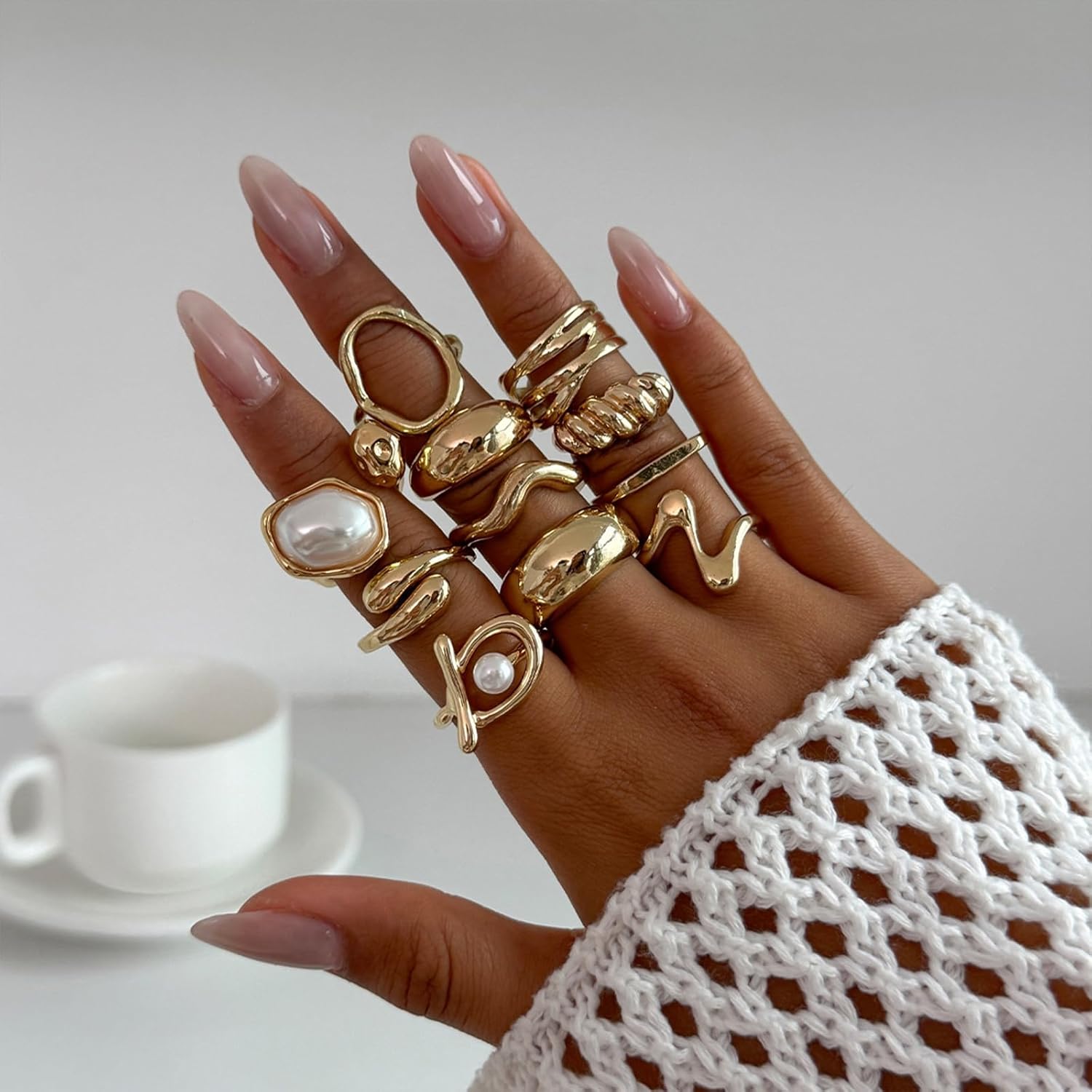 Chunky Rings for Women Set 12 Pcs Gold Rings Non Tarnish Adjustable Ring for Women Vintage Stack ring Chunky Jewelry - Image 3