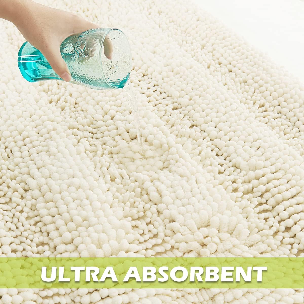 KGORGE Bathroom Floor Mats - Non Skid Absorbent Kitchen Rugs Washable Ultra Soft Area Indoor Outdoor Shower Anti Fatigue Easy Wash Carpet, Cream, 47" W x 17" L, 1 Piece