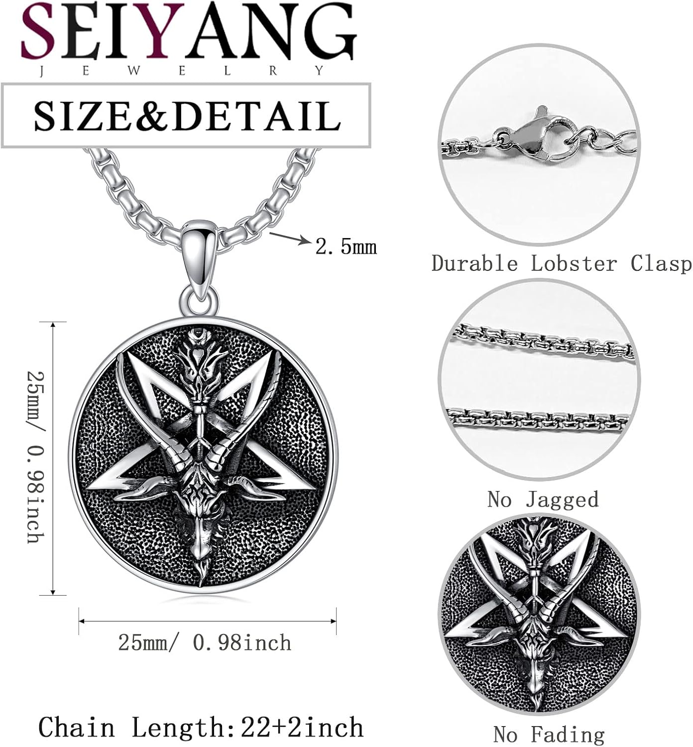 Seiyang 925 Sterling Silver Mythology | Paganism | Egyptian Necklace Jewelry Gift for Men Women with 2mm 22+2 IN Rolo Chain (with Gift Box)