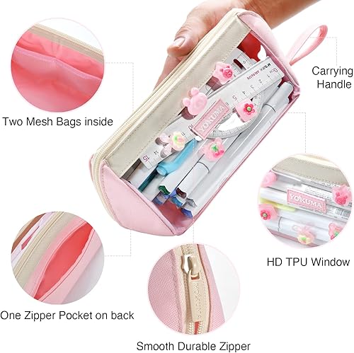 Miniatura 11 de YOKUMA Estuche para lápices estético transparente para niñas, lindo estuche organizador de gran capacidad para niños, adolescentes, estudiantes