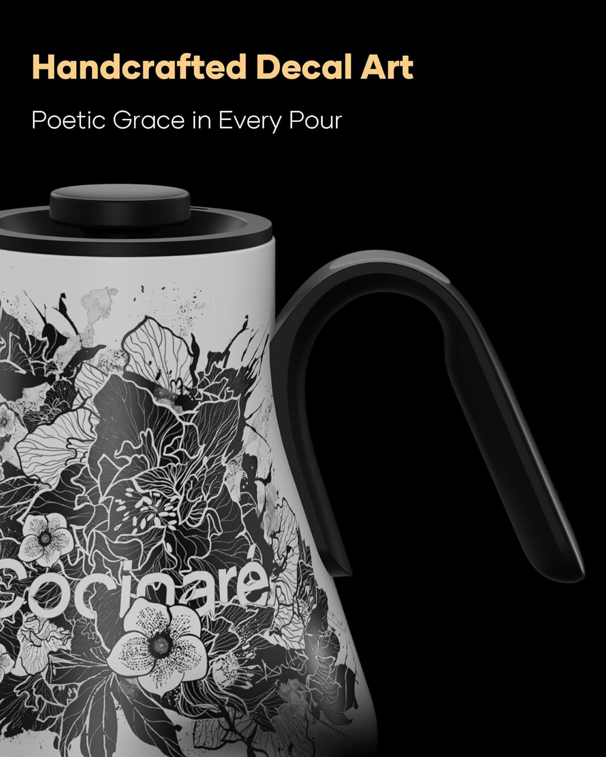 Cocinare Artisan Collection Blossom Gooseneck Electric Kettle, ±1℉ Precise Temperature Control for Pour-Over Coffee & Tea, Quick Heating 1500W, Stainless Steel Interior, 0.9L - Image 8