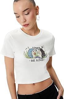 تيشرت كلاسيك قصير مطبوع عليه للنساء من كوتون، (عبوة من قطعة واحدة)