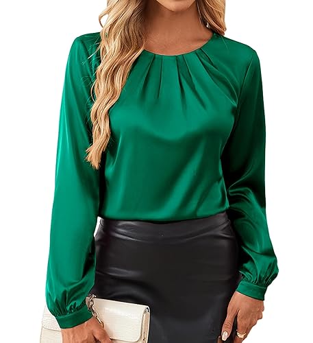 Bluetime Silk Blouses for Women Dressy Work Satin Dress Shirts