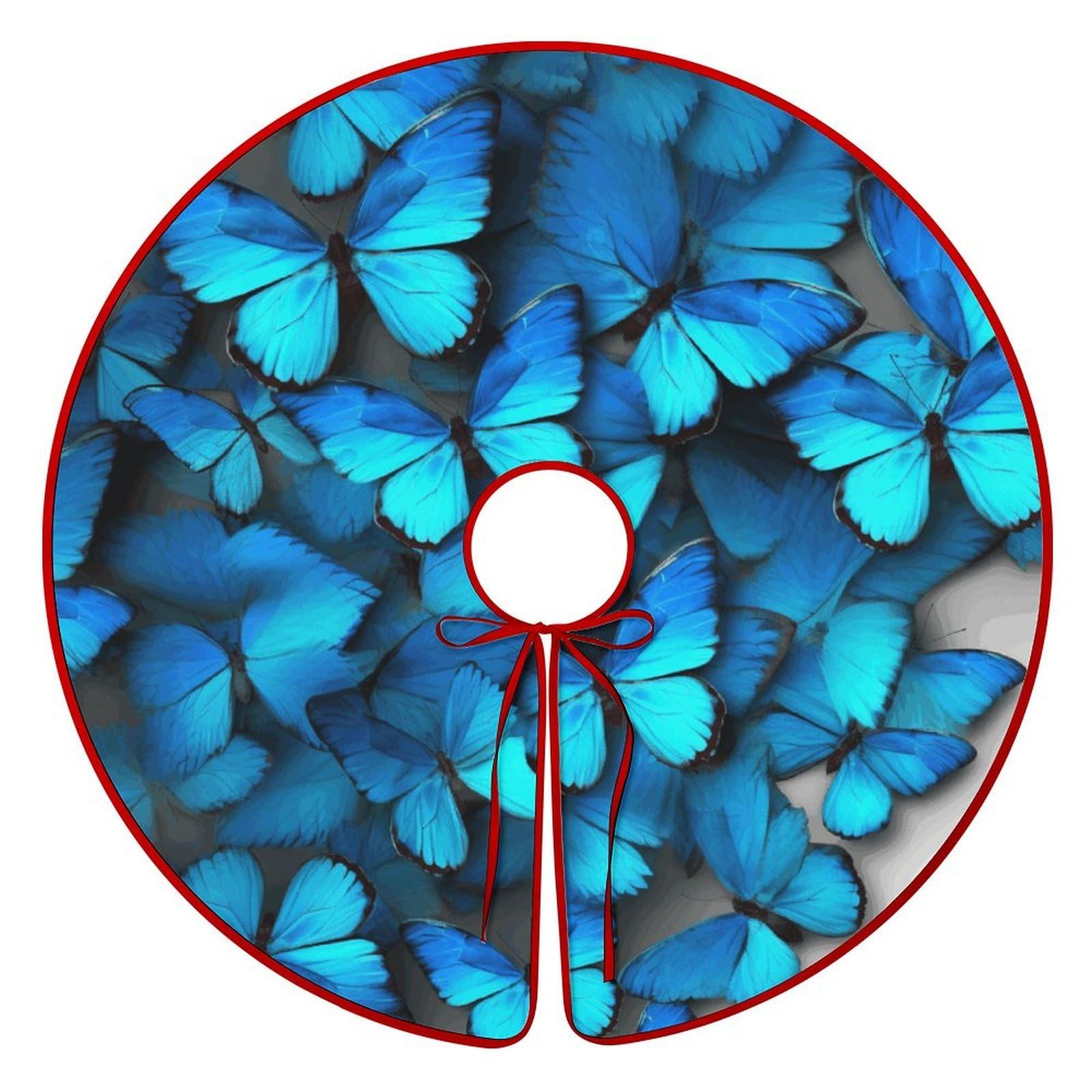 Tapete grande para árbol de Navidad con mariposas azules para decoración interior