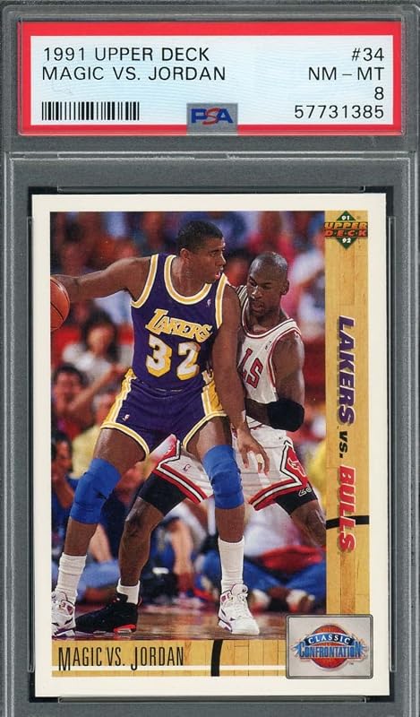 Michael Jordan and Magic Johnson 1991 Upper Deck Basketball Card #34 PSA 8 (Cert # 57731385) – Graded Dual-Legend Michael Jordan Card