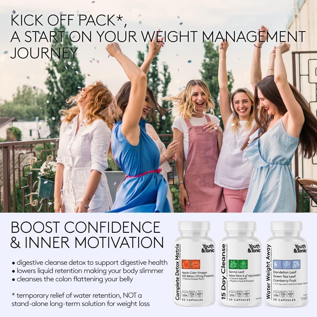 3pk Detox Cleanse Kick Off Weight Management | Colon Cleanser + Water Loss Pills w Dandelion + ACV Full Body Detox + Probiotics | Flat Stomach & Waist Line Reduction|Restart Metabolism Bloating Relief : Health & Household