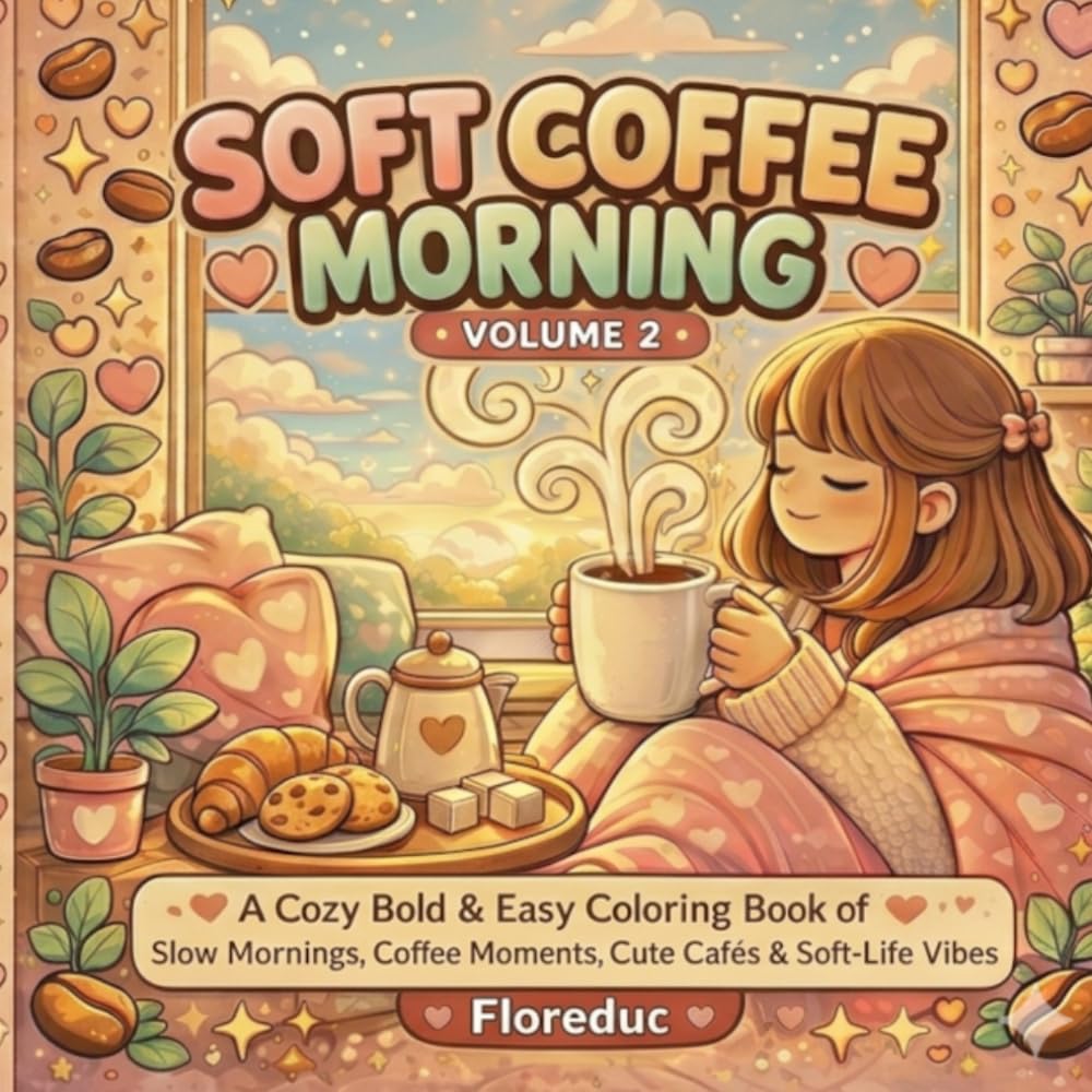 SOFT COFFEE MORNING – VOLUME 2: A Cozy Bold & Easy Coloring Book of Slow Mornings, Coffee Moments, Cute Cafés & Soft-Life Vibes (Morning Skincare Routines)