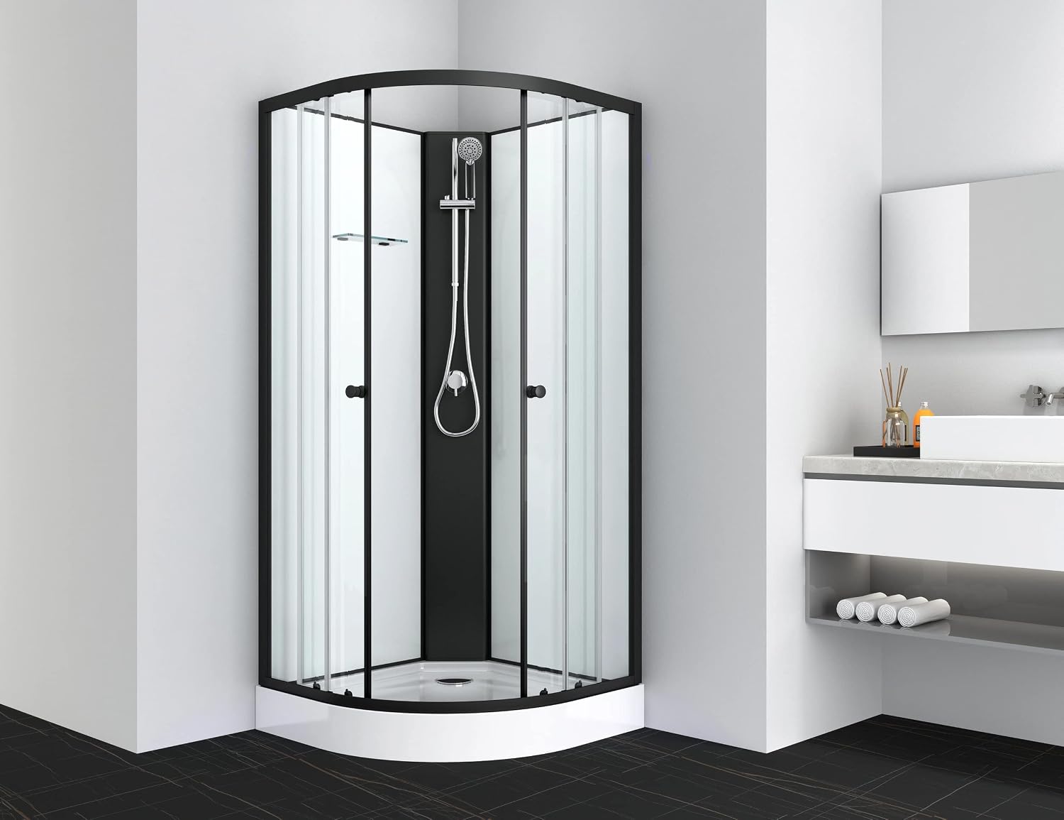 Sanotechnik Balaton 2 Complete Shower Cabin assembled in a bathroom setting.