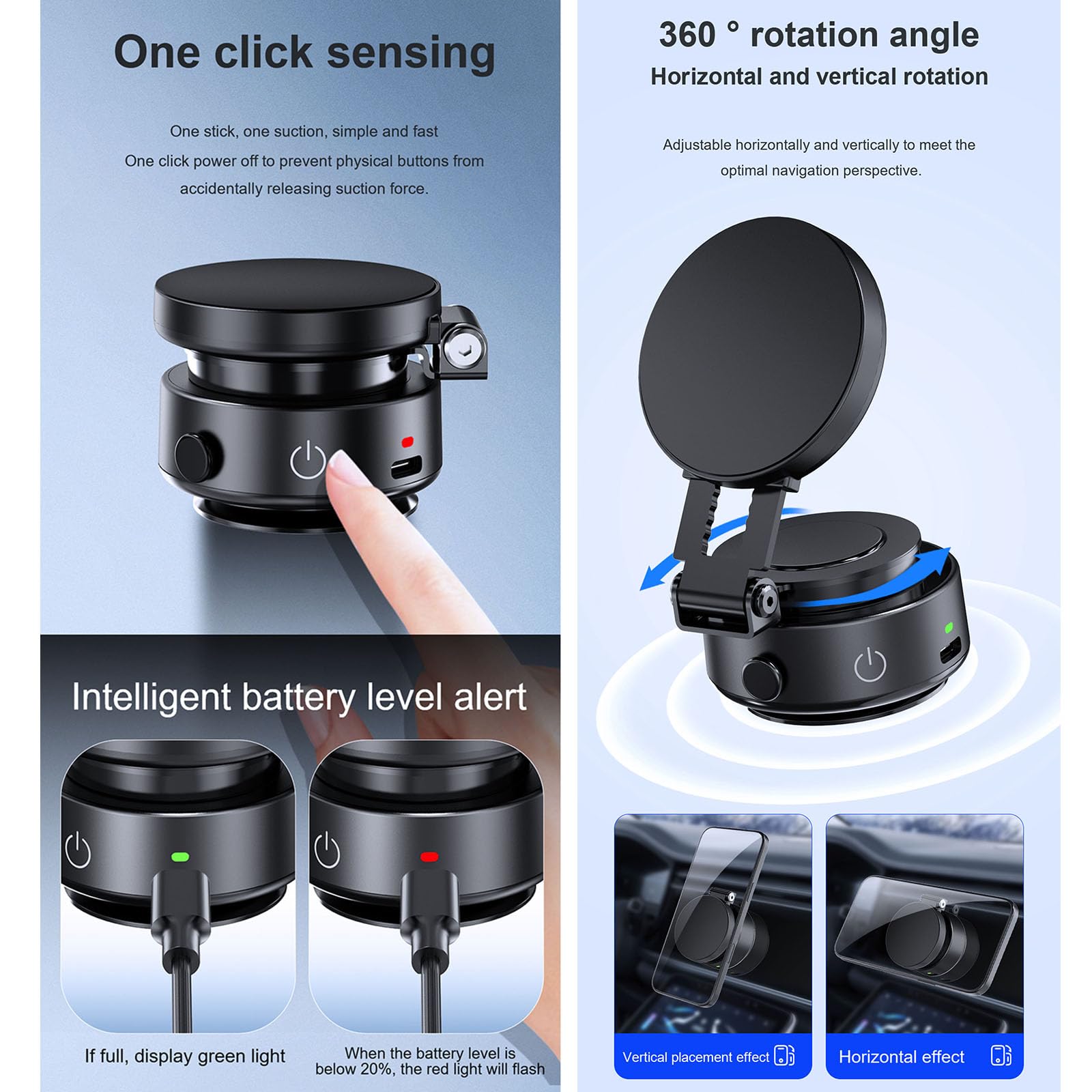 Soporte de teléfono para vehículo, ventosa al vacío con accesorio de vacío, rotación de 360 grados para una conducción segura, soporte de teléfono de aleación de aluminio