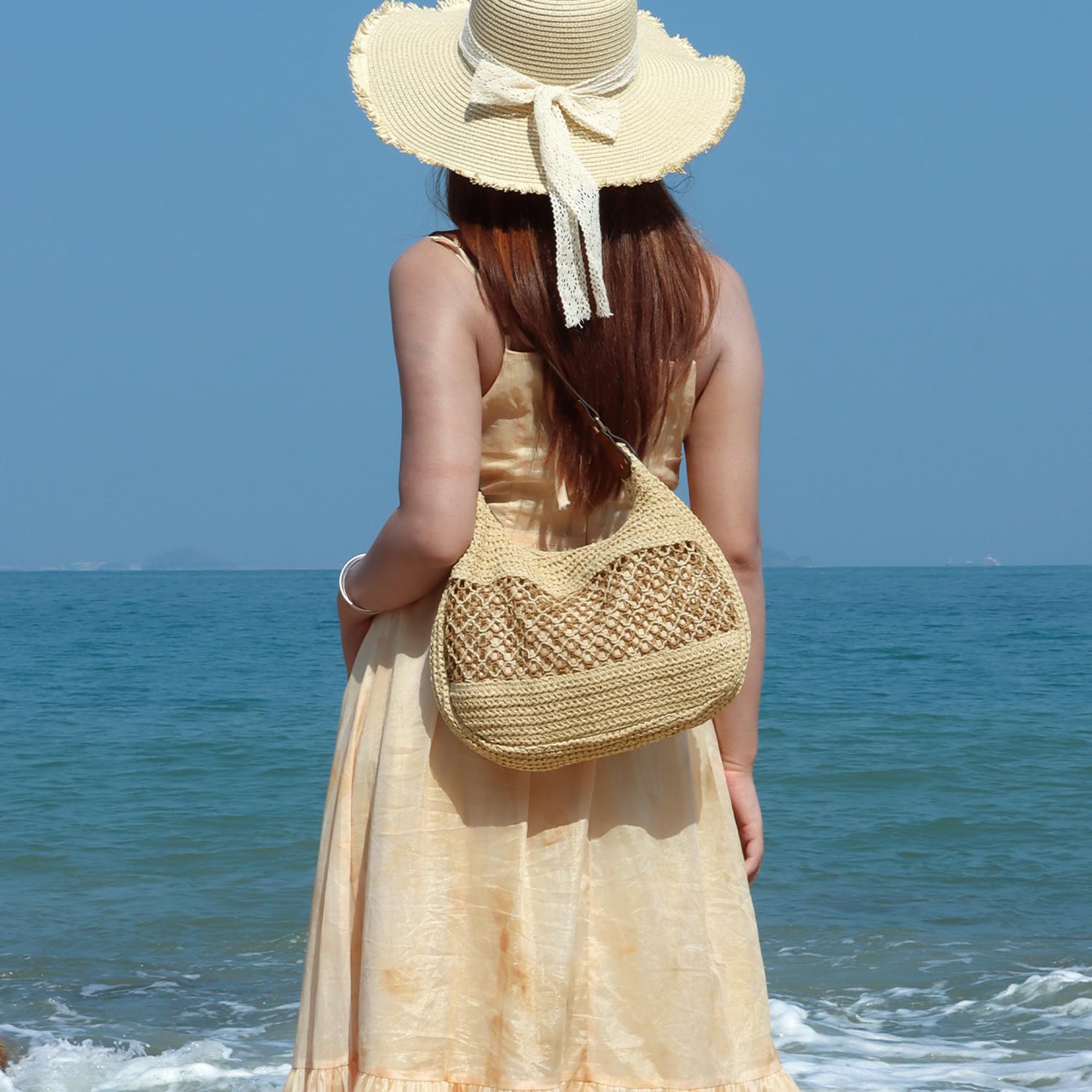 LHHMZ Mujeres Tejido de Paja Hobo Bolso de hombro, Tejido Bolsa, Viajes de verano Bolsos de playa 2025