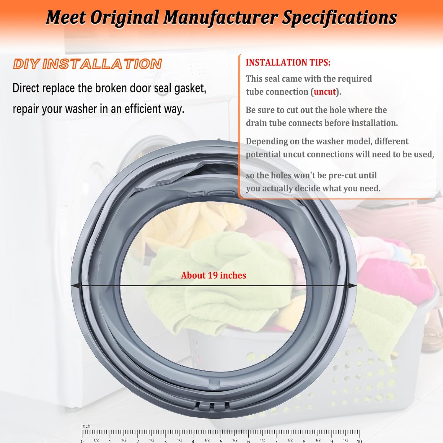 Upgraded 4986ER0004F Washer Door Boot Seal for LG Washer Door Seal, Replaces Washing Machine Door Bellow Gasket 4986ER0004J 4986ER0004K 4986ER0004N