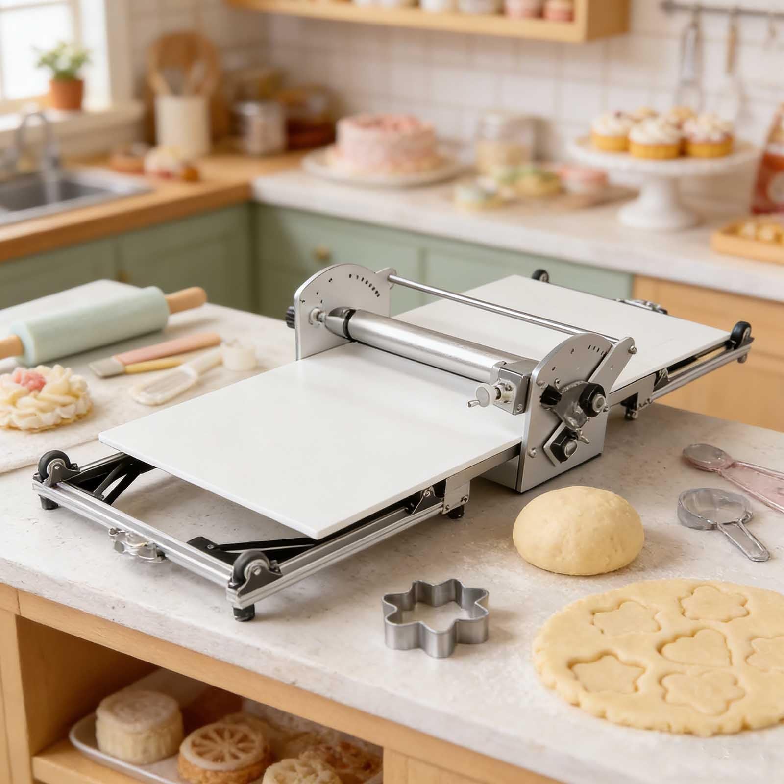 Sfogliatrice Elettrica Completamente Automatica, Sfogliatrice Compatta, Rotazione Avanti E Indietro | Pieghevole | Spessore Regolabile, Macchina Multifunzione Per Pasta, Pizza, Biscotti E Impasto.