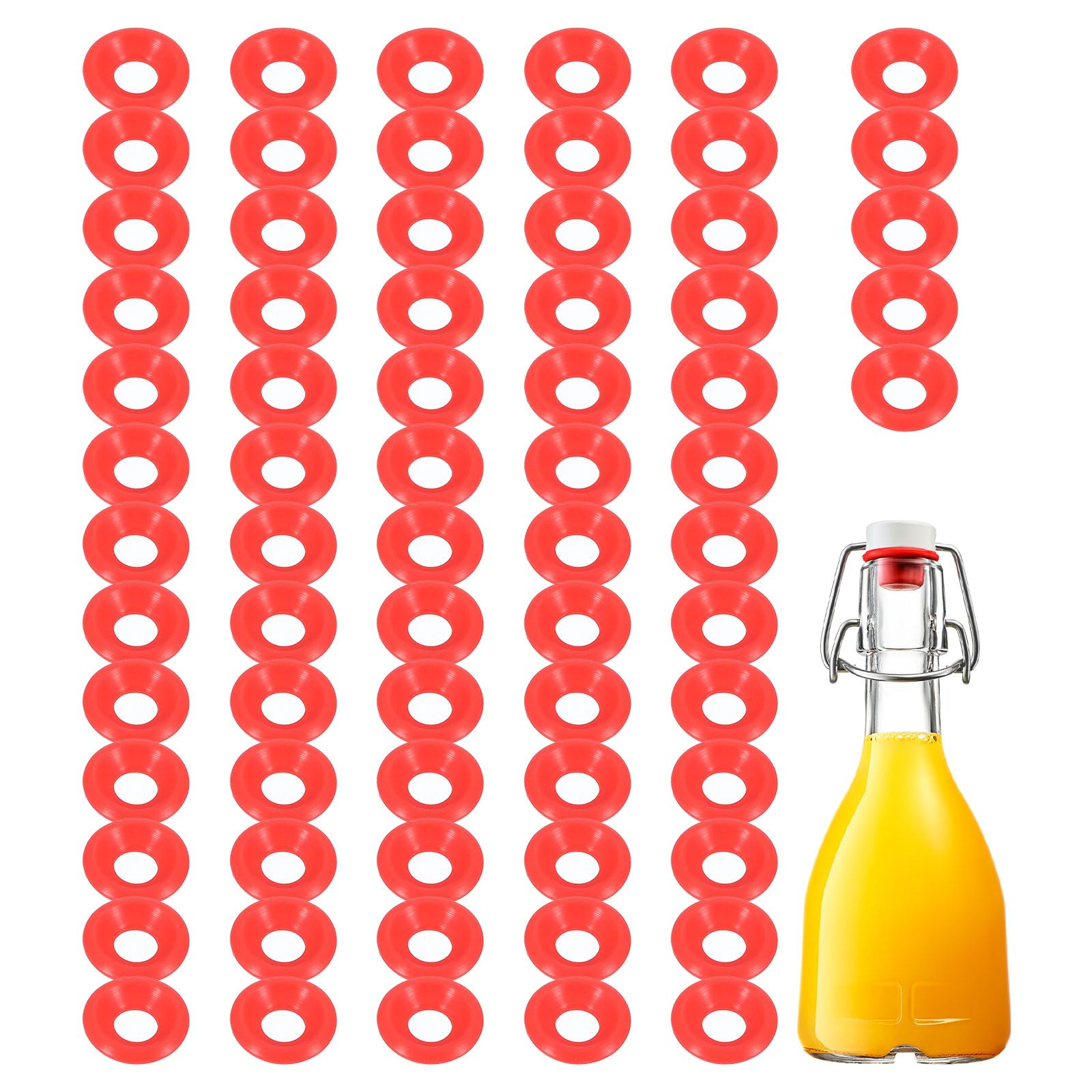 sourcing map Silicone Rubber Gaskets Washer, 70 Pcs Leak-proof Seal Gasket Replacements for Swing Flip Bottle Hat Shaped Swing Top Washers Home Brew Beer Soda Bottle Sealing