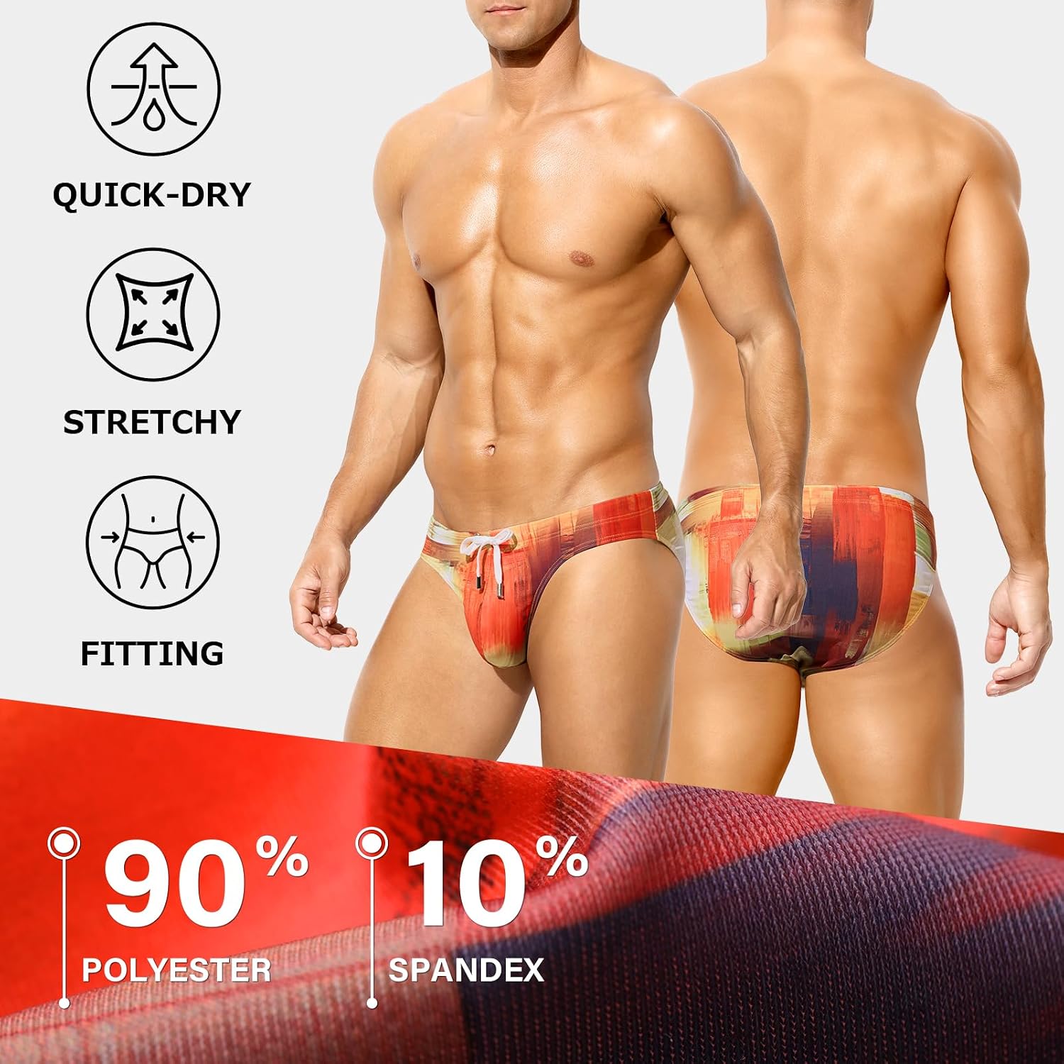 Arjen Kroos Mens Swim Briefs Sexy Bikini Briefs Printed Beach Swimsuit with Drawstring Quick Dry Bathing Suit