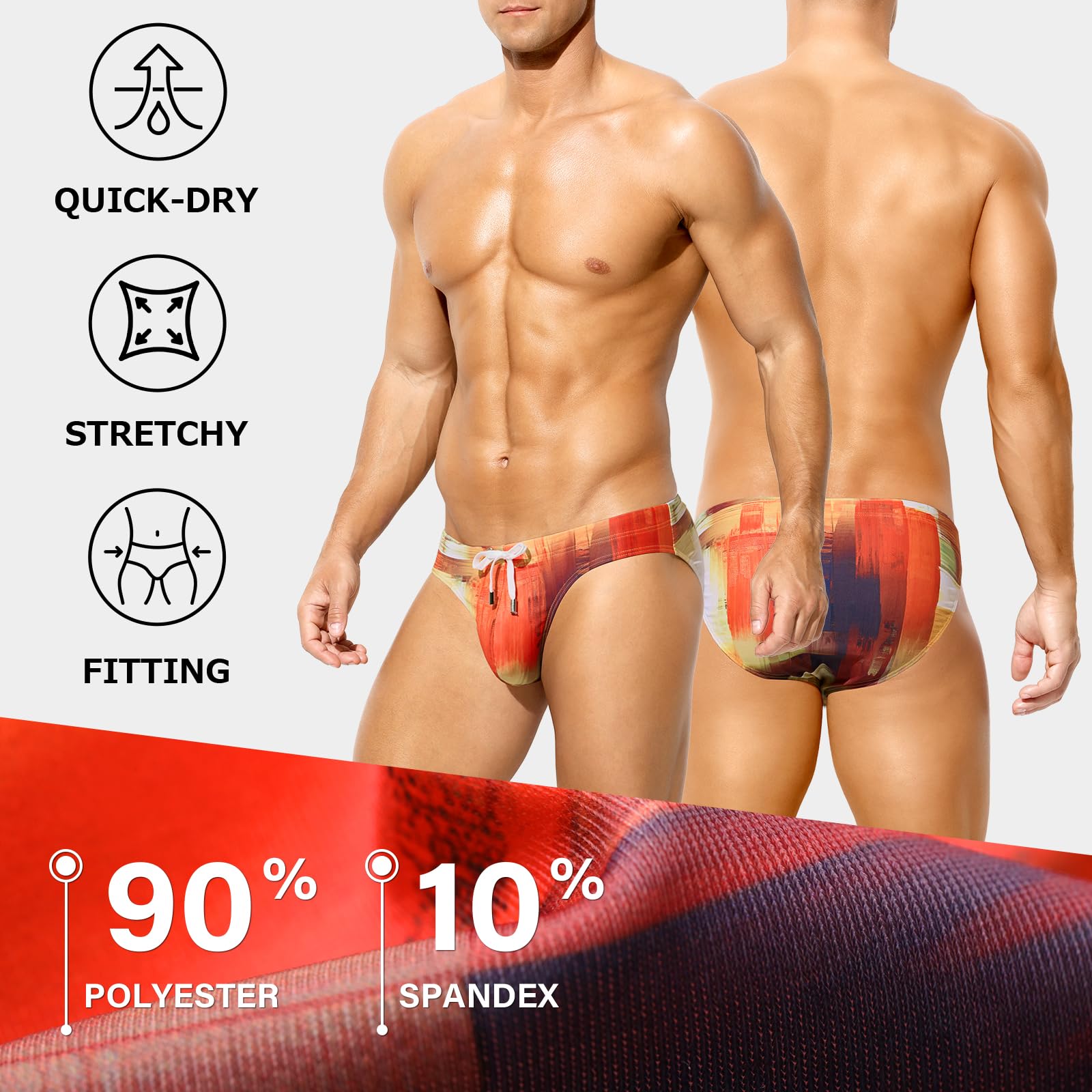 Bañador Slip Hombre Bañador de Natación con Estampado Traje de Baño Secado Rápido Slip de Playa para Hombre con Cordón Ajustable
