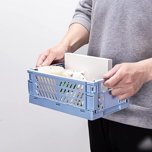 Miniatura 5 de Cestas de almacenamiento de plástico plegables para organizar con asa, contenedor para escritorio, dormitorio, oficina, dormitorio, 9.8 pulgadas de