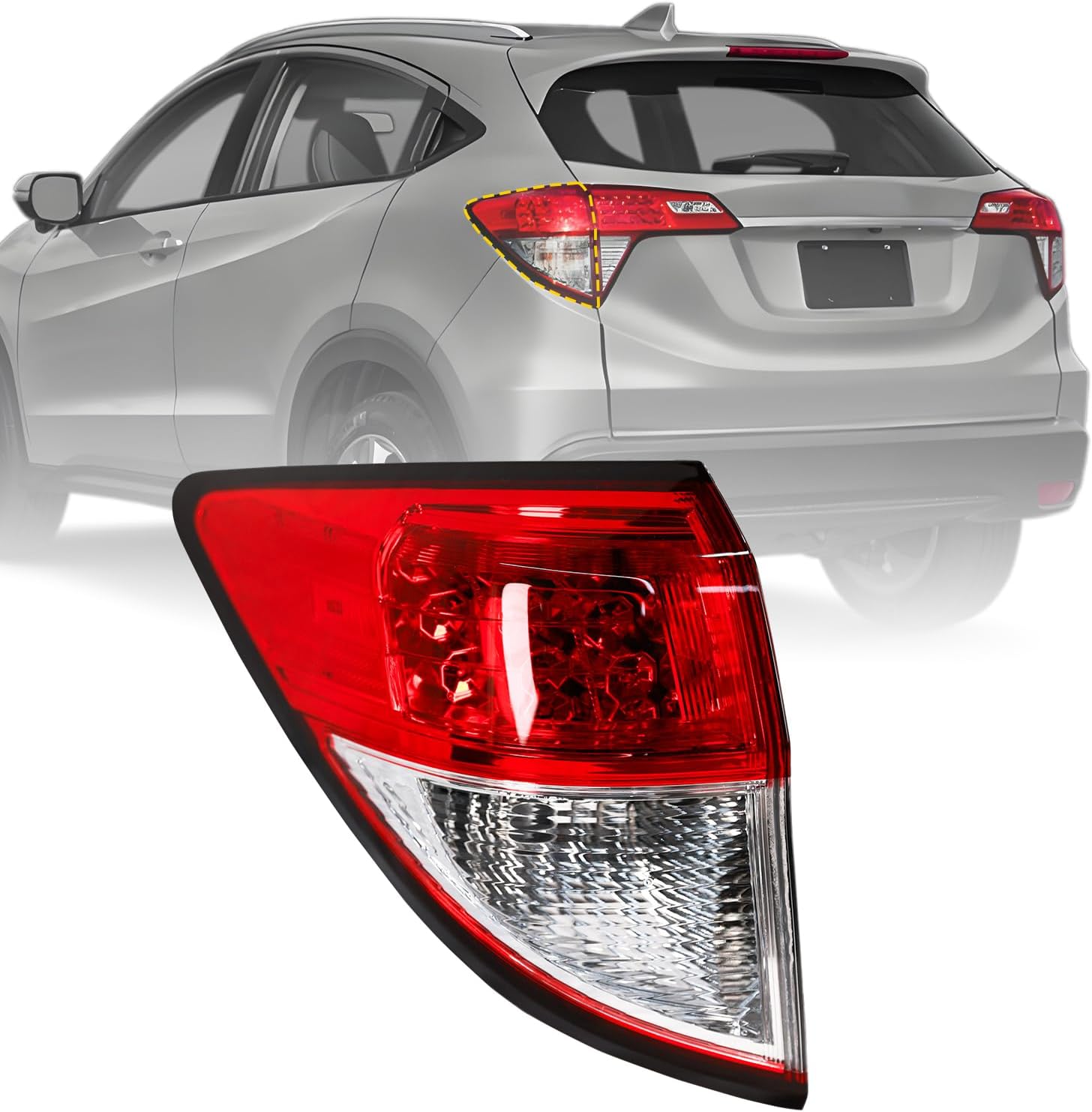 Tail Light Compatible with 2019-2022 Honda HRV HR-V Replacement for 33552-T7W-A31 HO2804119 Outer Taillight Rear Brake Lamp Left Driver Side