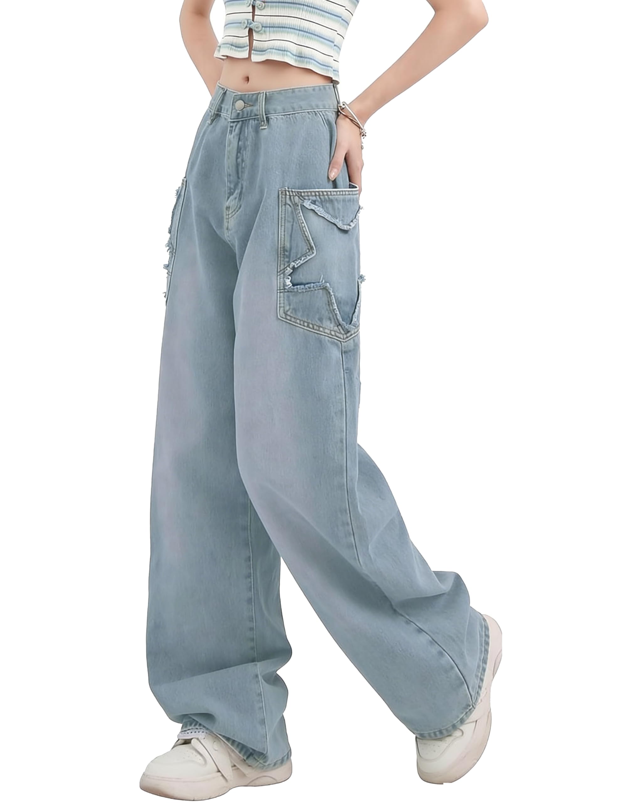 パンツ 00s meltdown super wide buggy denim y2k DINGJIUYAN Wide Leg Star Jeans Women Y2k Low Rise Grunge Baggy