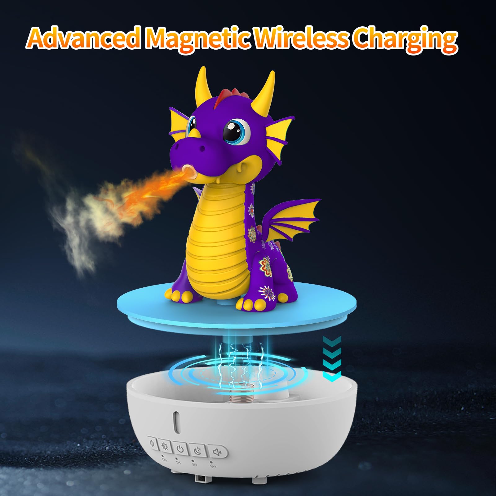 Aroma Diffuser Kinder Drache, 200ml Ultraschall Luftbefeuchter mit Flammen-Effekt, Timer & Fernbedienung, White Noise Einschlafhilfe, 7 Farben Licht, Duftzerstäuber für Ätherische Öle & Schlafzimmer