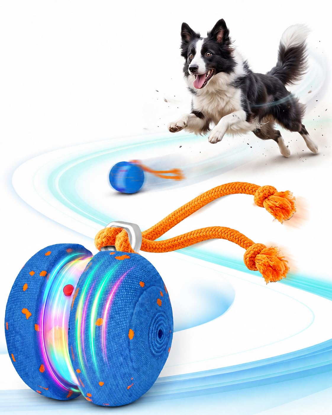 Xeuch Jouets interactifs pour chien, balle automatique irrégulière et roulante pour chien avec 2 modes de vitesse, matériau E-TPU, jouets pour animaux de compagnie activés par le mouvement avec corde