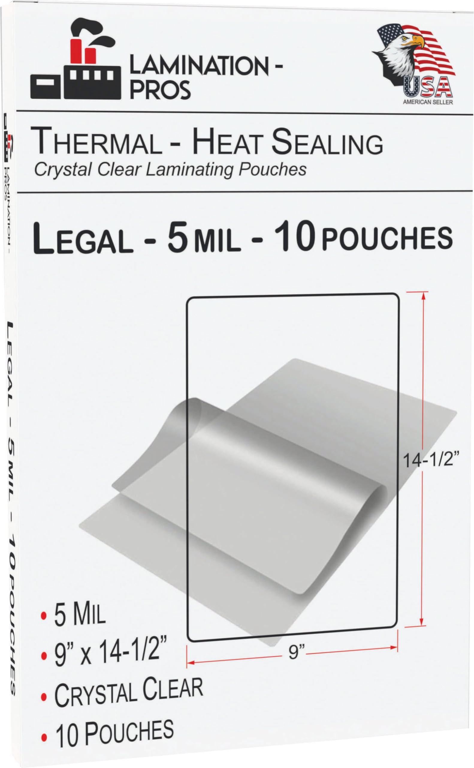 9" x 14.5" Legal Laminating Pouches, Legal Size, Thermal/Heat Seraling, Crystal Clear, Rounded Corners, for All Your Laminating Needs - Legal Size -