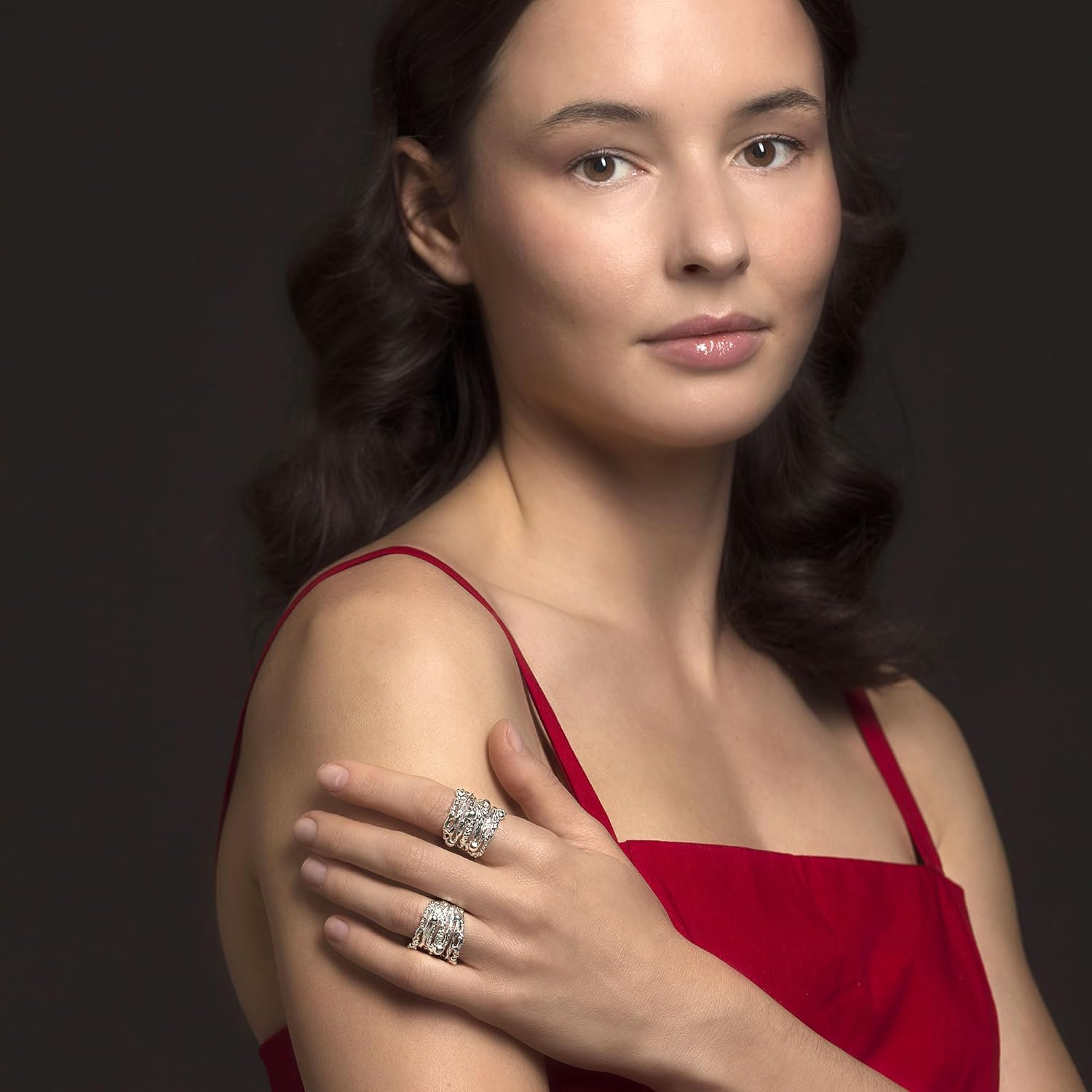 Modern Sculptural Multi-Layer Ring, Handcrafted 925 Sterling Silver Wavy Open Band, Organic Liquid-Metal Texture Statement Jewelry, Adjustable Wrap Ring for Women gift