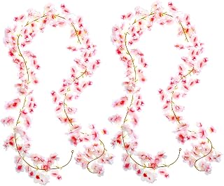2Pcs 11.8FT Cherry Blossom Garland Artificial Cherry Flower Vines Hanging Silk Flowers Garland for Home Wedding Garden Party Arch Office Decor, Pink