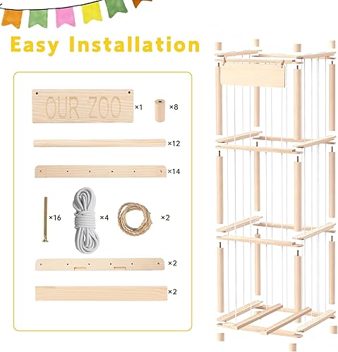 Miniatura 7 de Organizador de estante de exhibición de animales de peluche, diseño de jaula de zoológico de madera para almacenamiento grande de juguetes de