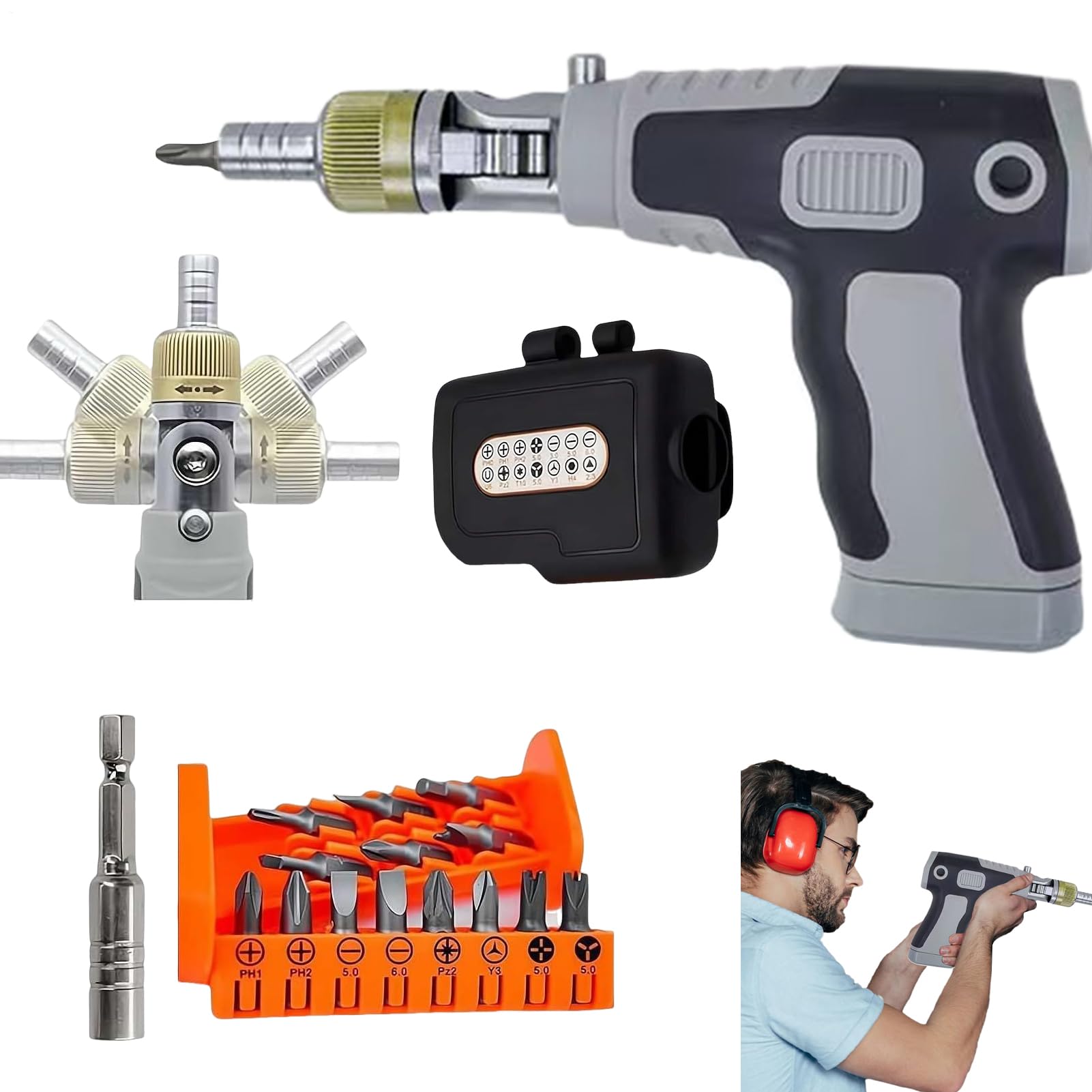 Jeu de tournevis à cliquet 14 tailles avec manche ergonomique et tête inclinable multi-angles