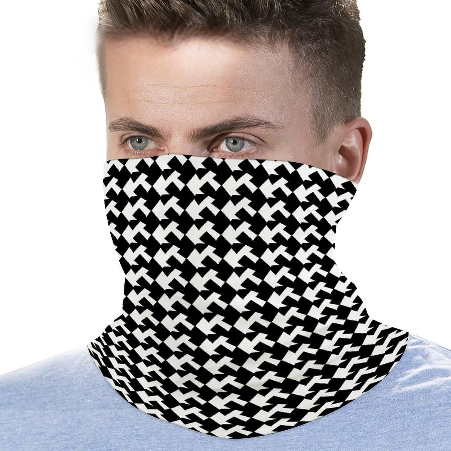 Houndstooth Black Neck Gaiter Cooling UV Protection Bandana Gator Scarf Winter Neck Warmer Gaiter Windproof Ski Mask Scarf Windproof Face Mask Face Cover for Men Women